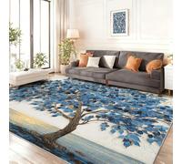 Tapis de Salon Lavable et antidérapant 120 x 180 cm, Bleu Tapis de Chambre Doux et imprimé Peinture à l'huile de Style Exquis Arbre de Vie pour séjour, Chambre à Coucher, Bureau à Domicile et Cuisine