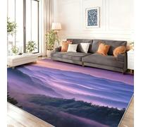 Tapis de Salon Lavable et antidérapant 120 x 180 cm, Violet Rose Tapis de Chambre Doux et imprimé Nature collines Brume pour séjour, Chambre à Coucher, Bureau à Domicile et Cuisine