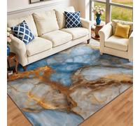 Tapis de Salon Lavable et antidérapant 140 x 200 cm, Bleu Marron Tapis de Chambre Doux et imprimé Abstrait Luxe marbre pour séjour, Chambre à Coucher, Bureau à Domicile et Cuisine