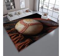 Tapis de Salon Lavable et antidérapant 140 x 200 cm, Brun Orange Tapis de Chambre Doux et imprimé Gros Plan Gant de Baseball éléments Sportifs pour séjour, Chambre à Coucher, Bureau à Domicile