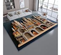 Tapis de Salon Lavable et antidérapant 160 x 230 cm, Brun Orange Tapis de Chambre Doux et imprimé Fantaisie Château Ancien Bibliothèque Ancienne pour séjour, Chambre à Coucher, Bureau à Domicile