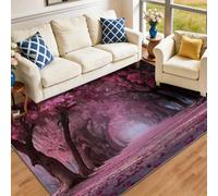 Tapis de salon lavable et antidérapant 160 x 230 cm, Rose Tapis de chambre doux et imprimé Chemin romantique onirique bordé d'arbres fleurs pour séjour, chambre à coucher, bureau à domicile et cuisine