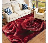 Tapis de Salon Lavable et antidérapant 160 x 230 cm, Rouge Tapis de Chambre Doux et imprimé Floral Romantique Roses Rouges Vacances pour séjour, Chambre à Coucher, Bureau à Domicile et Cuisine