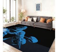 Tapis de Salon Lavable et antidérapant 60 x 90 cm, Bleu Noir Tapis de Chambre Doux et imprimé Style Bande dessinée Motard Dessin au Trait pour séjour, Chambre à Coucher, Bureau à Domicile et Cuisine