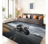 Tapis de Salon Lavable et antidérapant 60 x 90 cm, Gris-Noir Tapis de Chambre Doux et imprimé Circuit de Moto Moderne pour séjour, Chambre à Coucher, Bureau à Domicile et Cuisine