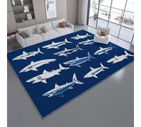 Tapis de Salon Lavable et antidérapant 80 x 150 cm, Bleu Marine Tapis de Chambre Doux et imprimé Images Clipart Banc de Requins océan pour séjour, Chambre à Coucher, Bureau à Domicile et Cuisine