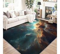 Tapis de salon lavable et antidérapant 80 x 150 cm, Bleu Tapis de chambre doux et imprimé Art numérique ciel étoilé lumière ombre cosmiques pour séjour, chambre à coucher, bureau à domicile et cuisine