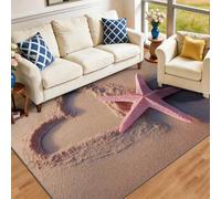 Tapis de Salon Lavable et antidérapant 80 x 150 cm, Brun Tapis de Chambre Doux et imprimé Littoral Plage étoile de mer cœur pour séjour, Chambre à Coucher, Bureau à Domicile et Cuisine