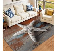 Tapis de Salon Lavable et antidérapant 80 x 150 cm, Brun Tapis de Chambre Doux et imprimé Vie Marine Littoral Rustique étoile de mer pour séjour, Chambre à Coucher, Bureau à Domicile et Cuisine