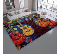 Tapis de Salon Lavable et antidérapant 80 x 150 cm, Coloré Tapis de Chambre Doux et imprimé Abstrait Arbre à Guitares Éléments musicaux pour séjour, Chambre à Coucher, Bureau à Domicile et Cuisine