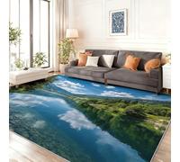 Tapis de Salon Lavable et antidérapant 80 x 150 cm, Coloré Tapis de Chambre Doux et imprimé Nature lac Montagnes Nuages Blancs pour séjour, Chambre à Coucher, Bureau à Domicile et Cuisine