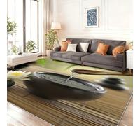 Tapis de Salon Lavable et antidérapant 80 x 150 cm, Coloré Tapis de Chambre Doux et imprimé Style Zen Lotus Bol en Pierre Rideau de Bambou pour séjour, Chambre à Coucher, Bureau à Domicile et Cuisine