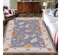 Tapis de Salon Lavable Style Campagne Moderne Vert, Motif Floral et Oiseaux, Décoration Esthétique pour Chambre ou Salle à Manger, Protection des Sols Ouverts 72x107,8 pouces