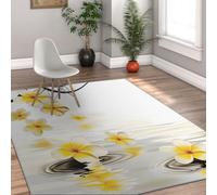 Tapis de Salon lavables 180x270cm Rugs à Motifs Floraux d’orchidées Blanches crème Tapis antidérapants à Poil Bas pour Salle à Manger Chambre Rugs intérieur