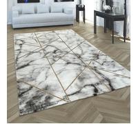 Paco Home Tapis de Salon Marbre Or Gris Motif 3D Tapis à Poils Courts Douce et Robuste, Dimension:160x230 cm
