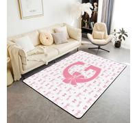 Tapis de salon mignon avec initiale G - 100 x 150 cm - Princesse rêveuse - Arc rose - Tapis de chambre à coucher - Pour adolescentes et filles - Amour - Coeur - Coquette - Alphabet - Lettre - Tapis