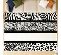 Tapis de Salon Minimaliste, 120 x 160 cm Tapis Doux et Épais, Lavable et Antidérapant, Décoratif Élégant Moderne Imprimé Zèbre pour Salon ou Chambre, Noir Blanc Poil Court Doux Léger Antidérapant