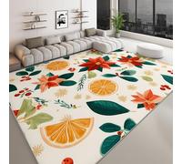 Tapis de Salon Moderne 120 x 170 cm Thème de Noël, Tapis Antidérapant Fleurs Feuilles Houx Tranches D'Orange Doux et Durable - Moquette Grand Lavable pour Chambre Adulte Salle à Manger Cuisine