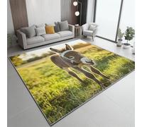 Tapis de Salon Moderne 120 x 180 cm, Imprimé Gros Plan Mignon Âne Herbe, Design Élégant, Coloré Moquette Intérieure Douce Antidérapante, Entretien Facile pour Chambre et Salle à Manger