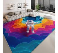 Tapis de Salon Moderne 140 x 200 cm Abstrait, Tapis antidérapant géométrique Arc Ciel Espace Astronaute Doux et Durable - Moquette Grand Lavable pour Chambre Adulte Salle à Manger Cuisine
