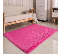 Tapis de Salon Moderne 170 x 320 cm Lavable Douce Pile Fin Doux Résistant Tapis Chambre Enfant Salon Antidérapant, Décoration Intérieure pour Balcon Cuisine Salle à Manger, Rose Rouge