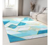 Tapis de Salon Moderne 60 x 90 cm Abstrait Géométrique Marbre Arbres, Tapis Imprimé Bleu Doux et Léger - Moquette Antidérapant pour Salle à Manger Chambre Couloir Bureau Salle de Jeu