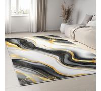 Tapis de Salon Moderne 60 x 90 cm Abstrait Luxueux Marbre Or Texture, Tapis Imprimé Noir et Blanc Doux et Léger - Moquette Antidérapant pour Salle à Manger Chambre Couloir Bureau Salle de Jeu