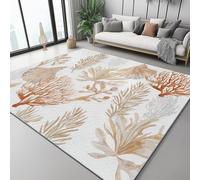 Tapis de Salon Moderne 80 x 150 cm, Imprimé Aquarelle Éléments océaniques Corail Coquillages, Marron Blanc Moquette Intérieure Douce Antidérapante, Entretien Facile pour Chambre et Salle à Manger