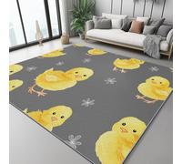Tapis de Salon Moderne 80 x 150 cm, Imprimé Dessin animé Mignon Poussin Aquarelle, Design Élégant, Jaune Gris Moquette Intérieure Douce Antidérapante, Entretien Facile pour Chambre et Salle à Manger