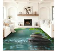Tapis de Salon Moderne Antidérapant 60 x 90 cm - Tapis Doux en Flanelle Coloré, Impression HD 3D Style Zen Feuilles Cailloux, Décoration Intérieure pour Salon, Chambre, Bureau