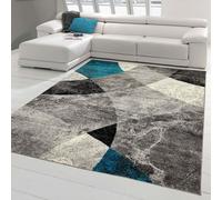 Tapis de Salon moderne Design abstrait marbré Losanges ondulés bleu gris - r ...