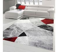 Tapis de Salon moderne Design abstrait marbré Losanges ondulés rouge gris - r ..