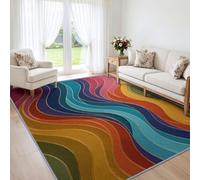 Tapis de Salon Moderne Milieu Siècle Bohème 120x170cm, Doux | Vagues Rétro Arc Ciel, Tapis Lavable en Machine, Poil Ras, Antidérapant, Ne Peluche Pas, pour cuisine, Descente de Lit