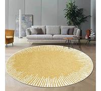 Tapis de Salon Moderne, Tapis de Chambre Rond Super Doux Tapis D'intérieur Décoratif Coussin de Canapé Lignes Blanches Abstraites Jaune Doré,ø 180CM