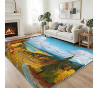 Tapis de Salon Montagnes Enneigées Forêt Pins Ruisseau 100 x 160 cm Moderne Tapis, Scène Montagne D’Automne Dessin Animé AntidéRapant Doux Poil Court Moquette - pour Salon Chambre et Salle à Manger