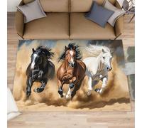Tapis de salon - Motif cheval au galop - 160 x 200 cm - Grand tapis lavable et antidérapant et doux pour décoration d'intérieur