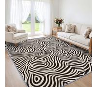 Tapis de Salon Motif Zèbre Vagues Rétro 80x150cm, Doux | Illusion Optique Tourbillon, Tapis Lavable en Machine, Poil Ras, Antidérapant, Ne Peluche Pas, pour cuisine, Descente de Lit