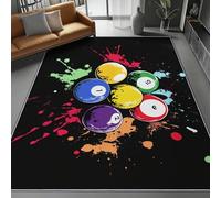 Tapis de Salon Noir Dessin Thème Animé Boules Billard Illustration, 100 x 150 cm Tapis en Flanelle à Poils Ras Lavable, Décoration Moderne Antidérapante pour Chambre d'enfant et Salle à Manger