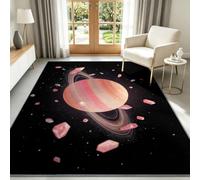 Tapis de Salon Planète Anneaux 180 x 240 cm, Tapis Poils Courts Lavable Moderne, Ciel Étoilé Sci-FI Antidérapant et Doux pour Salon Chambre et Bureau