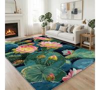 Tapis de Salon Plante Cactus Fleurs Roses 60 x 90 cm Poil Court Moquette, Fleurs Exotiques Chambre Enfant Adulte Tapis, pour Entrée Cuisine Couloir Doux Lavable Antidérapant Moquette