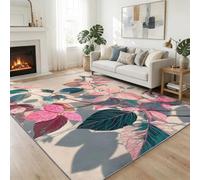 Tapis de Salon Plante Feuilles Roses 180 x 240 cm Moderne Tapis, Campagne Française AntidéRapant Doux Poil Court Lavable Moquette - pour Salon Chambre et Salle à Manger