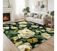 Tapis de Salon Plante Roses Et Tulipes 120 x 170 cm Moderne Tapis, Impression Rétro AntidéRapant Doux Poil Court Lavable Moquette - pour Salon Chambre et Salle à Manger