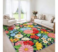 Tapis de Salon Poil Ras Pâquerettes Campagne Anglaise Vintage 120x170cm | Lavable en Machine, Dos Antidérapant, Doux, Prairie Fleurs Sauvages, Tapis d'Intérieur pour Chambre, Salle à Manger, Bureau