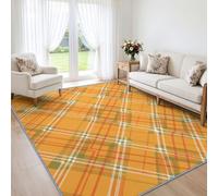 Tapis de Salon Poil Ras Tartan Écossais Jaune Moutarde 140x200cm | Lavable en Machine, Dos Antidérapant, Doux, Tartan Anglais Jaune Ocre, Tapis d'Intérieur pour Chambre, Salle à Manger, Bureau