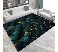 Tapis De Salon Poils Ras, Grand Carré Moderne Tapis De Couloir, Chambre Décor Tapis Antidérapant, Tapis Imprimé Grille Géométrique De Science-Fiction 3D pour Coucher Bureau Hôtel 50 X 8-3867397033196