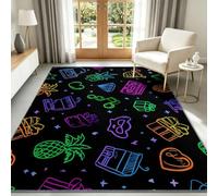 Tapis de Salon Pop Néon Poils Courts Moquette Ananas Cœur Note Musique - Tapis Doux Moelleux 140 x 200 cm, Antidérapant Chambre à Coucher Moquette, Ne Perd Pas Ses Poils