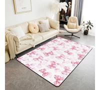 Tapis de salon pour filles - 100 x 150 cm - Princesse Cristal de rêve 3D - Nœud papillon - Tapis de chambre à coucher pour enfants et adolescents - Classique - Rétro - Rose - Imprimé léopard
