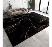 Tapis de Salon Rayures GéOméTriques Abstraites En Or Noir, Tapis Grande Art D'Ondulation de L'Eau DoréE de Luxe LéGert, Tapis de Sol Doux à Poils Ras - pour Chambre Salle à Manger - 160 x 230 cm