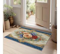 Tapis de Salon Rétro Traditionnel 90 x 150 cm, Descente de Lit Moderne Lavable en Machine, Tapis de Jeu à Poils Courts Doux - pour Chambre Garçon Fille ou Adulte Géométrique Bordure Floral Milan