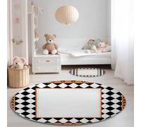 Tapis de Salon Rond 100 cm, Doux Flanelle Poil Courts Minimaliste Rectangle Pois Imprimé Entretien Facile Antidérapant Noir Orange Tapis Rond - pour Salon Chambre Salle a Manger